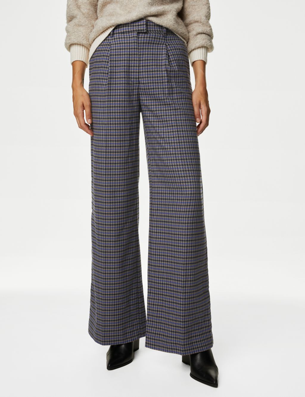 Dogtooth Pleat Front Wide Leg Trousers | M&S Collection | M&S