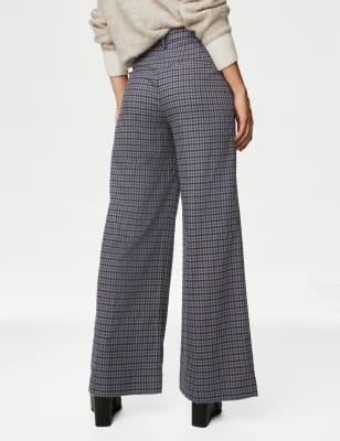 Dogtooth Pleat Front Wide Leg Trousers | M&S Collection | M&S