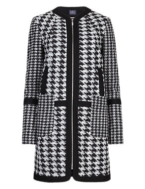 Dogtooth Print Zip Through Overcoat with Wool Image 2 of 4