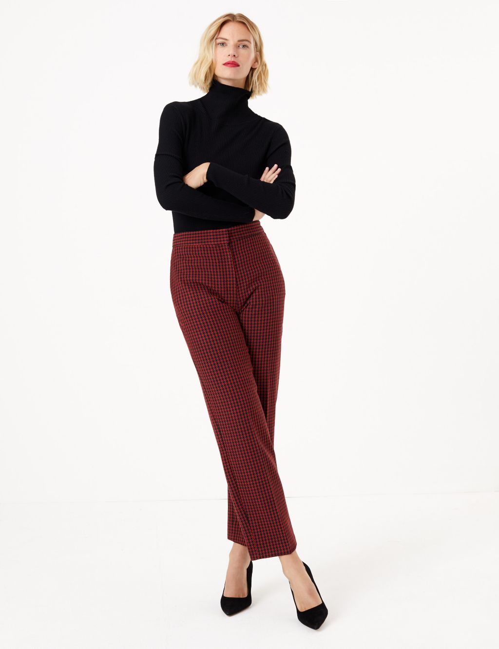 Dogtooth Straight Leg 7/8th Trousers | M&S Collection | M&S