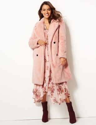 marks and spencer pink faux fur coat