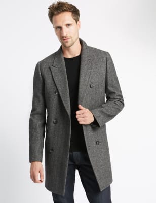 Double Breasted Herringbone Coat M S Collection M S