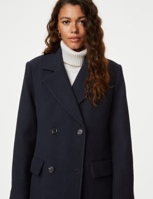 Double Breasted Longline Coat with Wool M S Collection M S