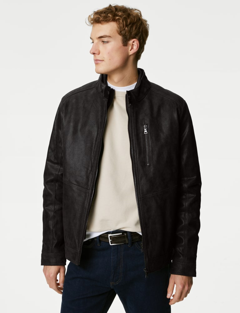 Double Collar Quilted Leather Jacket