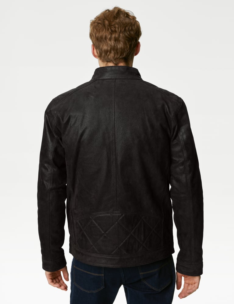 Double Collar Quilted Leather Jacket