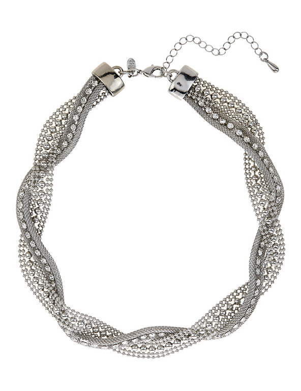 Double Plaited Diamanté Necklace Image 1 of 1