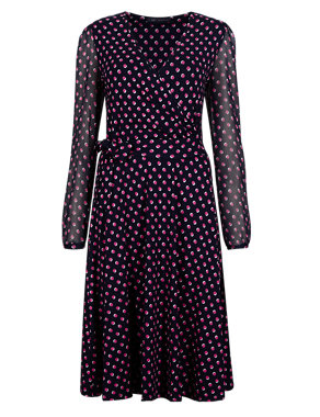 Double Spotted Chiffon Sleeve Wrap Dress Image 2 of 4