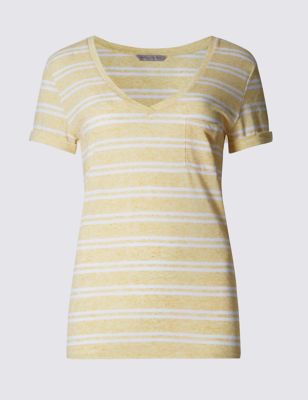 Double Stripe Textured T-Shirt with Linen Image 2 of 3