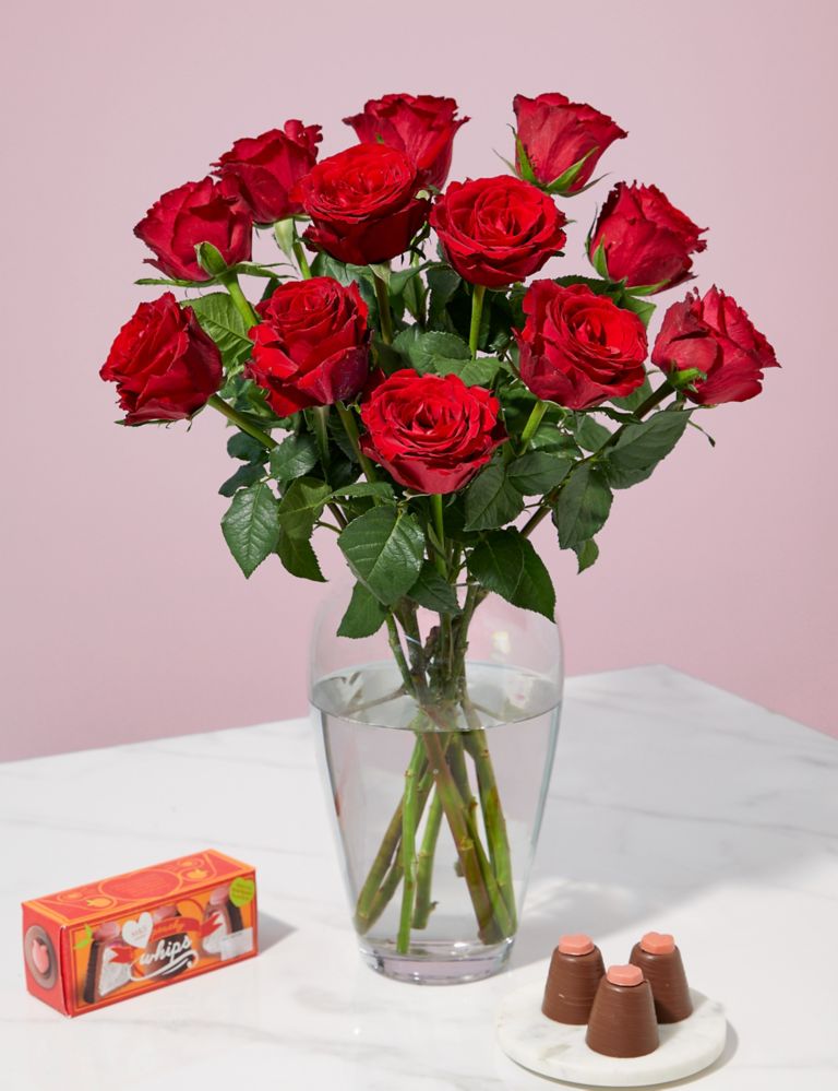 Dozen Red Rose Bouquet & Chocolate Gift 1 of 6