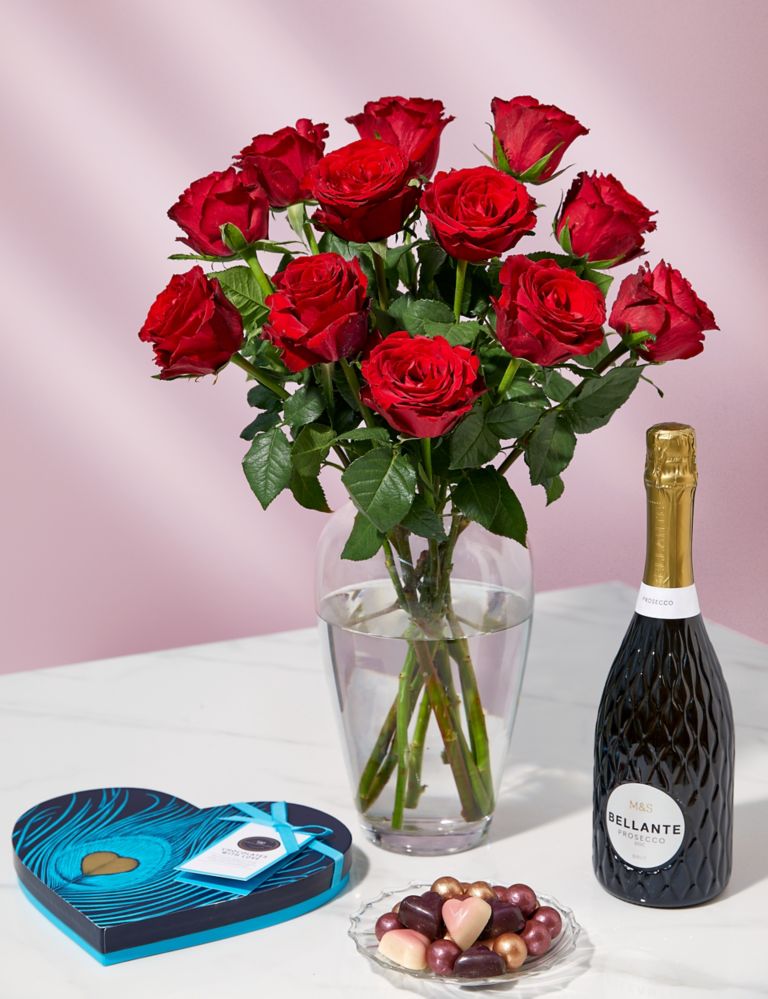 Valentine's Day 18 Stem Red Roses With Chocolate Wine