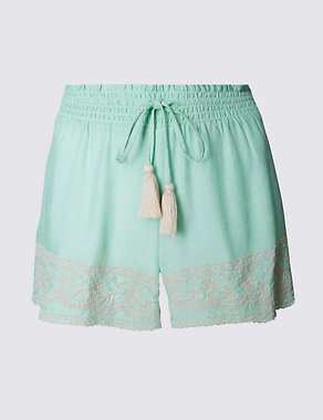 Drawstring Embroidered Shorts Image 2 of 5
