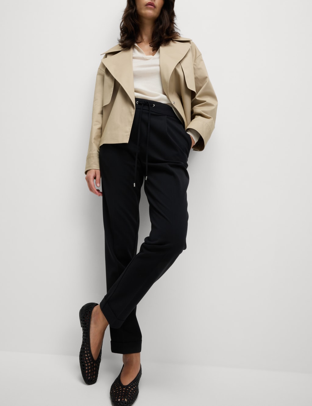 Drawstring Tapered Ankle Grazer Trousers | M&S Collection | M&S