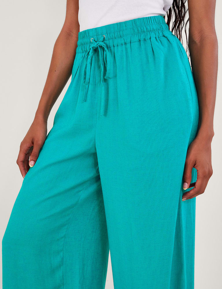 Drawstring Wide Leg Trousers with Linen Monsoon M S