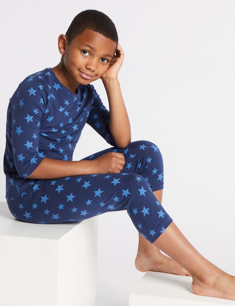 Dreamskin® Cotton with Stretch Star Print Cropped Pyjama Set (1-16 Years) 1 of 4