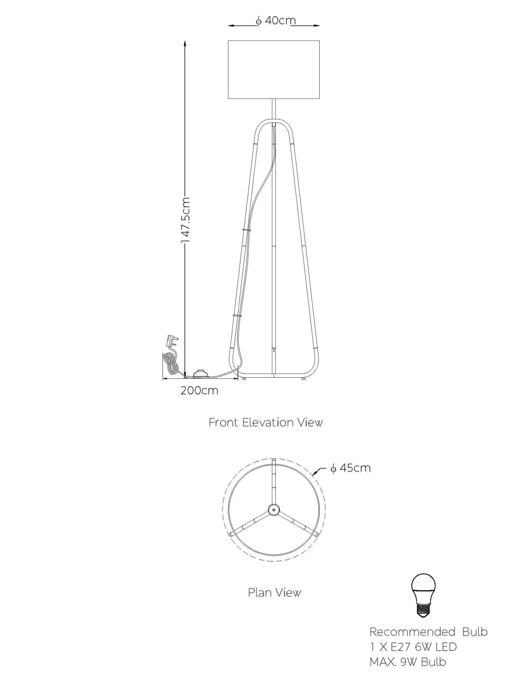 Dylan Tripod Floor Lamp M&S Collection M&S