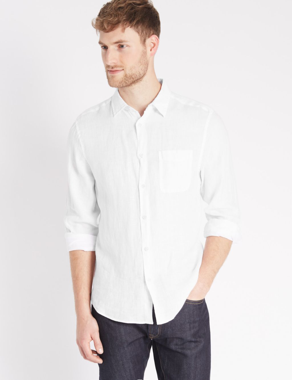Easy Care Pure Linen Shirt with Pocket 3 of 4