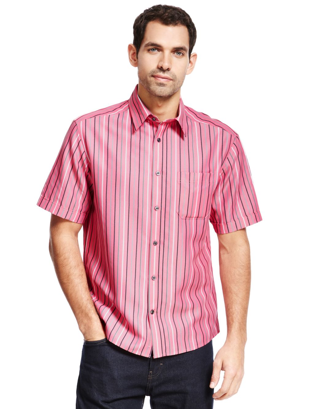 Easy Care Soft Touch Classic Collar Striped Shirt with Modal 3 of 4