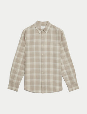 Easy Iron Cotton Linen Blend Check Shirt Image 2 of 5