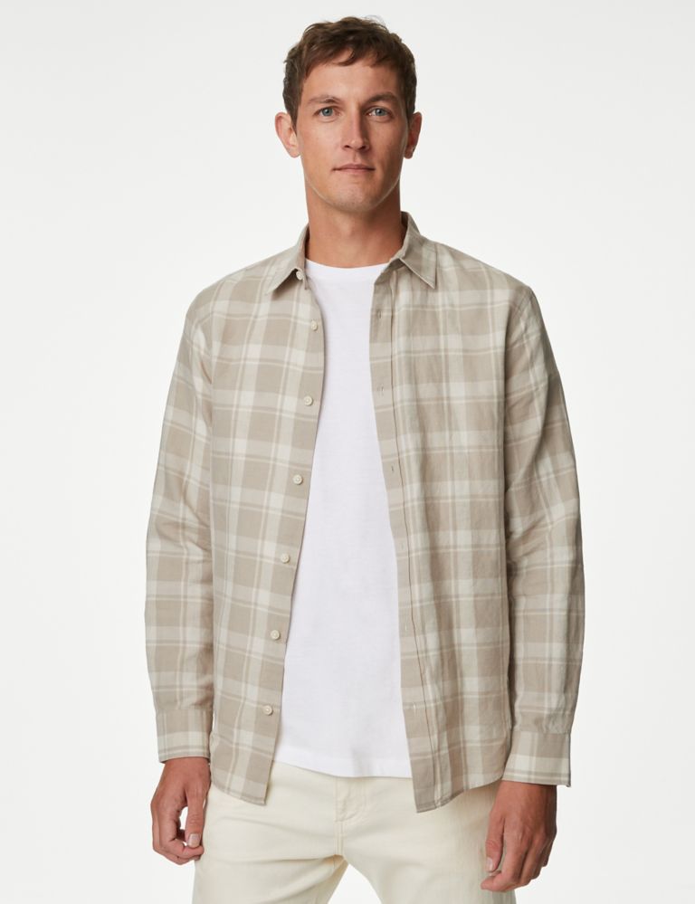 Easy Iron Cotton Linen Blend Check Shirt | M&S Collection | M&S