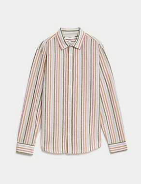 Easy Iron Cotton Linen Blend Striped Shirt Image 2 of 5