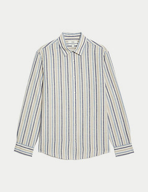 Easy Iron Cotton Linen Blend Striped Shirt Image 2 of 6