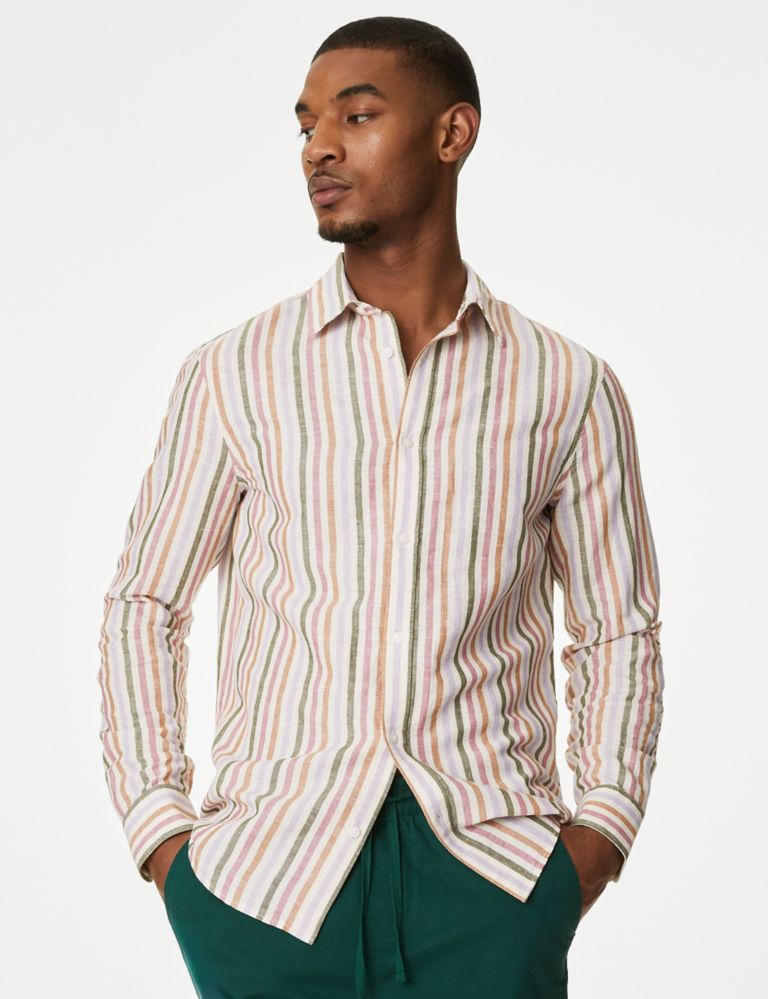Easy Iron Cotton Linen Blend Striped Shirt 4 of 5