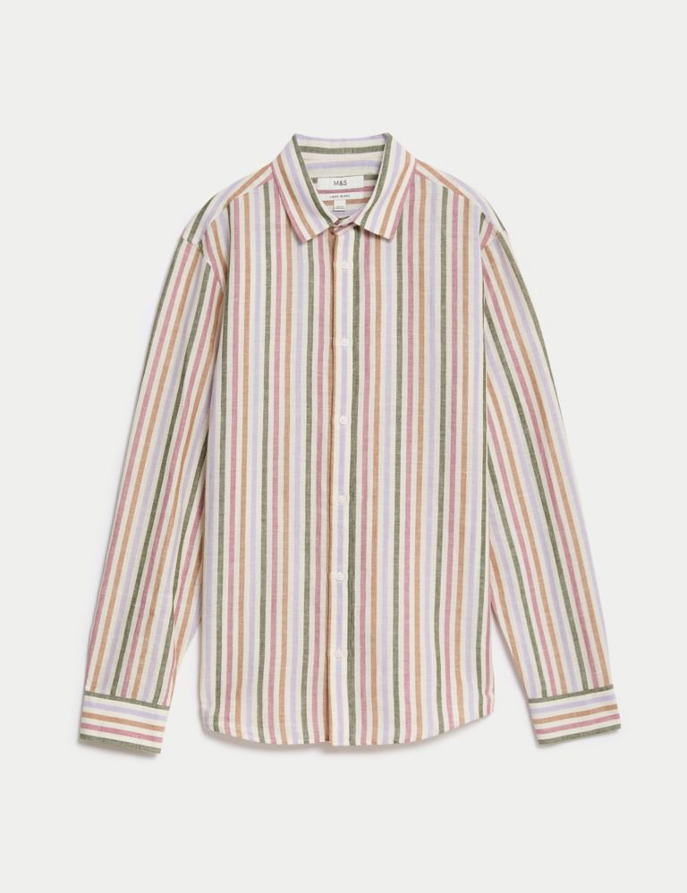 Easy Iron Cotton Linen Blend Striped Shirt 2 of 5