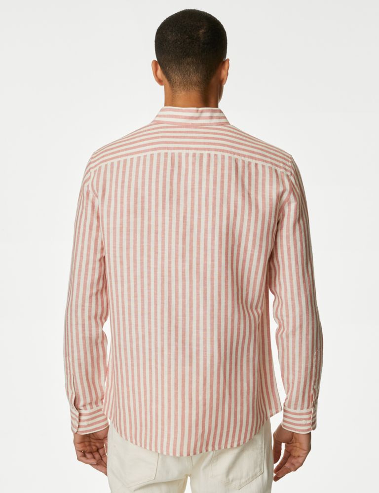 Easy Iron Cotton Linen Blend Striped Shirt 5 of 5