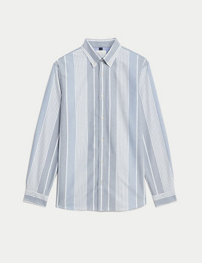 Easy Iron Cotton Rich Striped Oxford Shirt Image 2 of 5
