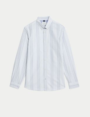 Easy Iron Cotton Rich Striped Oxford Shirt Image 2 of 6