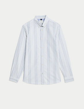Easy Iron Cotton Rich Striped Oxford Shirt Image 2 of 6