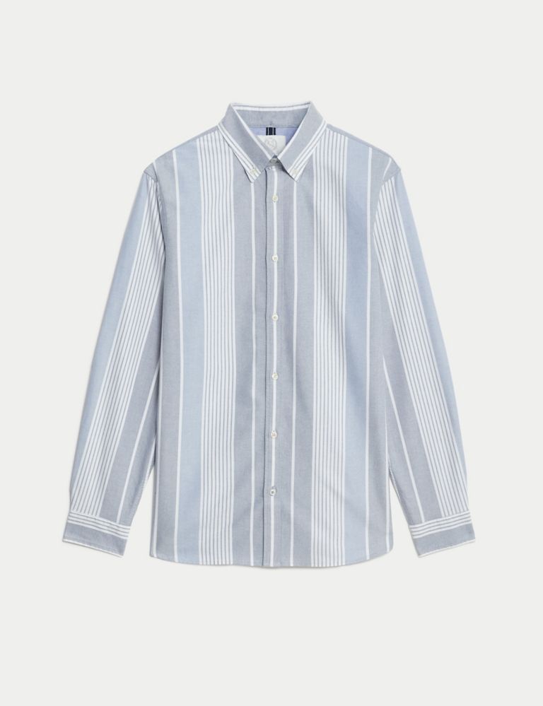 Easy Iron Cotton Rich Striped Oxford Shirt 2 of 5