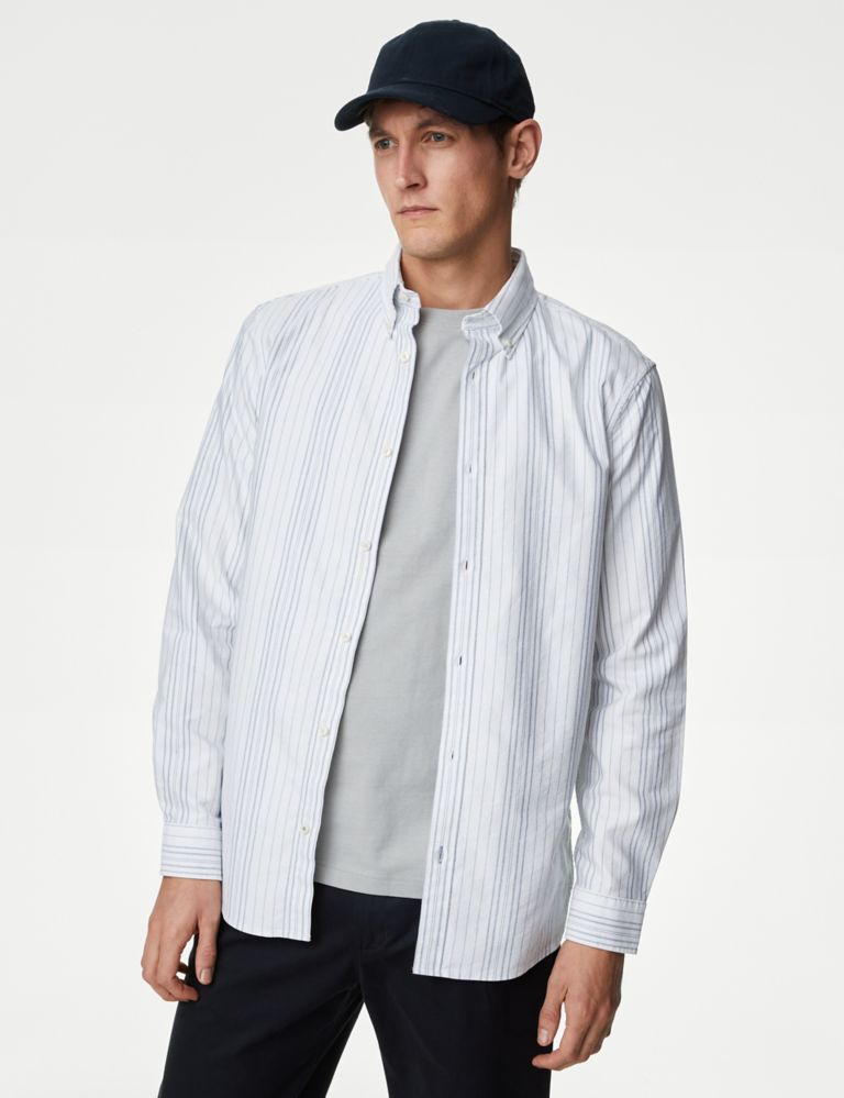 Easy Iron Cotton Rich Striped Oxford Shirt 3 of 6