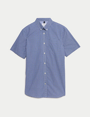 Easy Iron Cotton Stretch Gingham Check Oxford Shirt Image 2 of 5