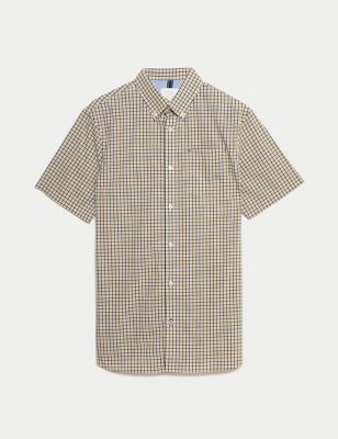 Easy Iron Cotton Stretch Gingham Check Oxford Shirt Image 2 of 5