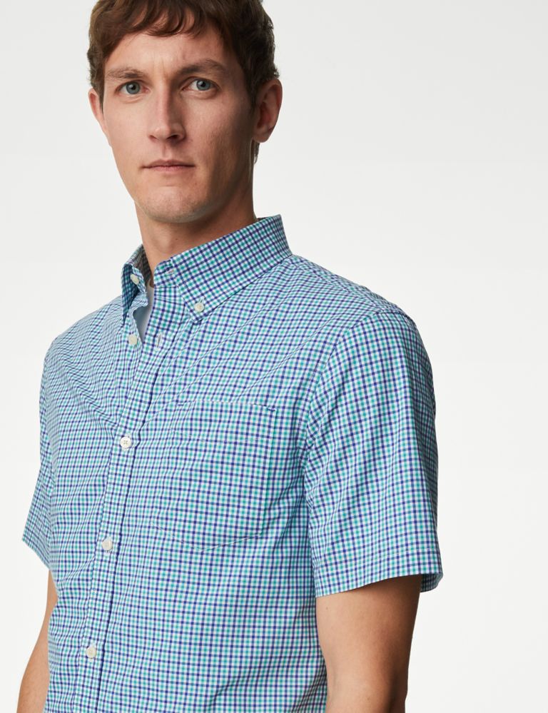 Easy Iron Cotton Stretch Gingham Check Oxford Shirt 4 of 5
