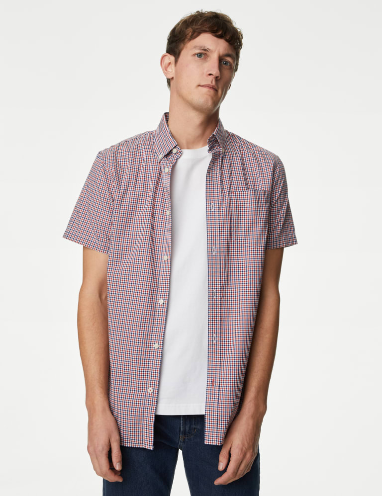 Easy Iron Cotton Stretch Gingham Check Oxford Shirt 1 of 5