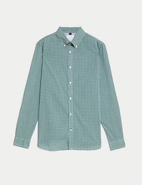 Easy Iron Cotton Stretch Gingham Oxford Shirt Image 2 of 5
