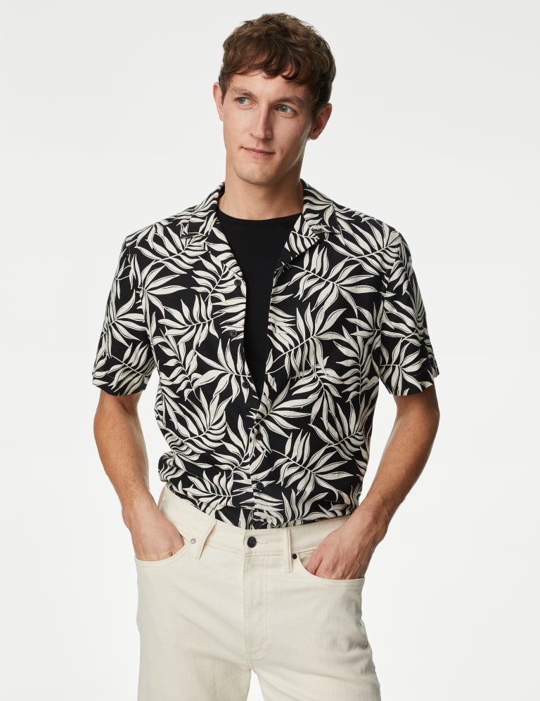 Easy Iron Linen Blend Hawaiian Printed Shirt 1 of 7