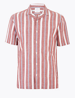 Easy Iron Linen Striped Cuban Collar Shirt Image 2 of 4