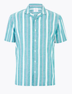 Easy Iron Linen Striped Cuban Collar Shirt Image 2 of 5