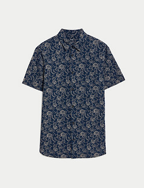 Easy Iron Pure Cotton Chambray Floral Shirt Image 2 of 7