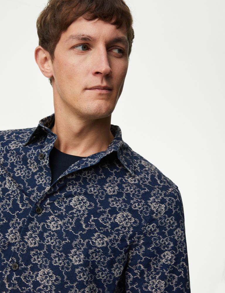 Easy Iron Pure Cotton Chambray Floral Shirt 4 of 7