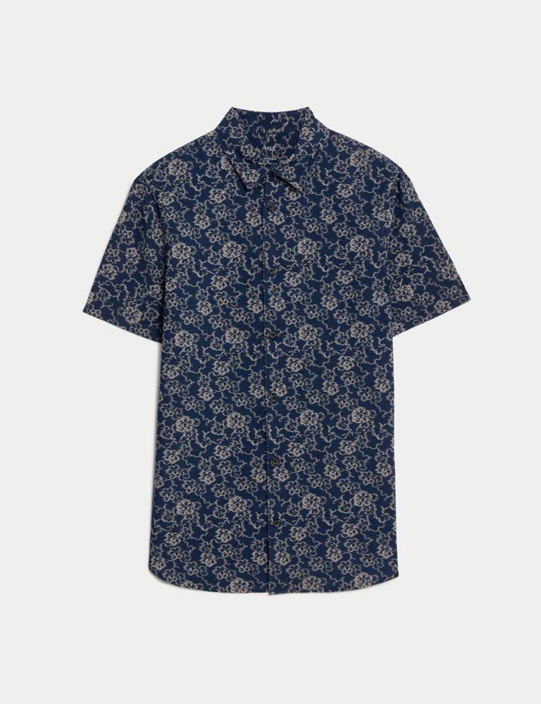 Easy Iron Pure Cotton Chambray Floral Shirt 3 of 7