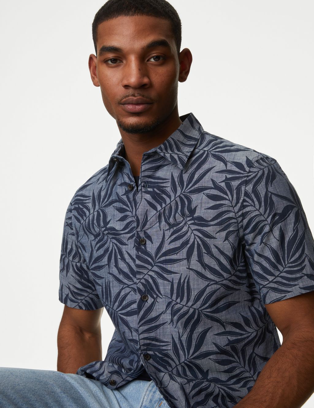 Easy Iron Pure Cotton Palm Print Shirt | M&S Collection | M&S