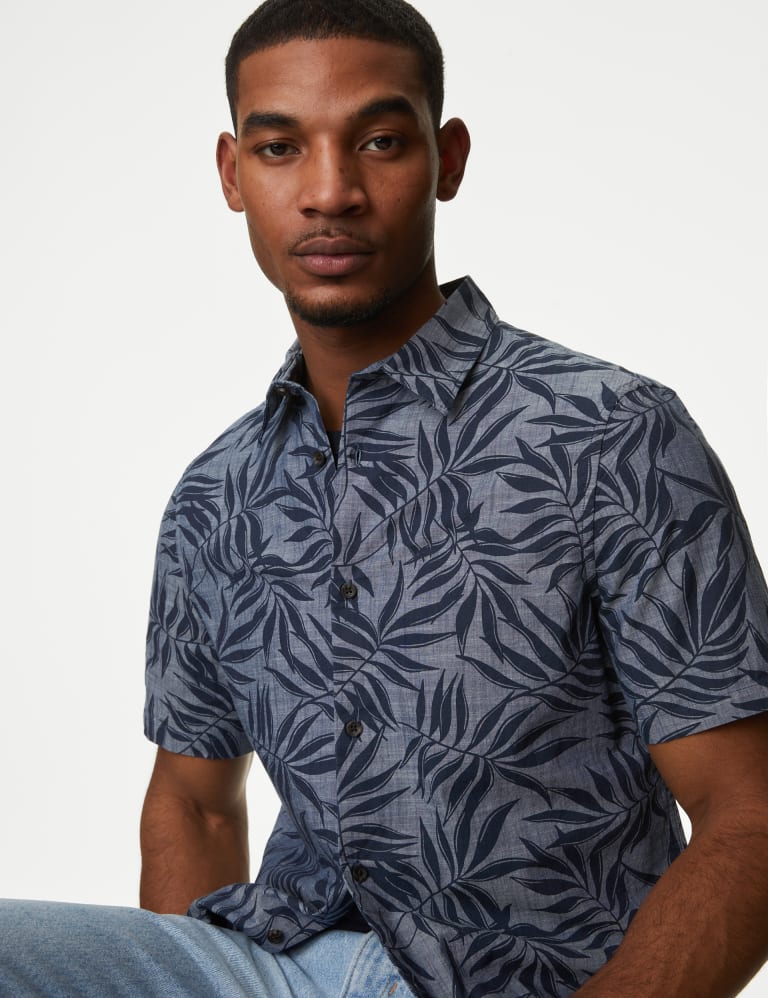 Easy Iron Pure Cotton Palm Print Shirt 1 of 6