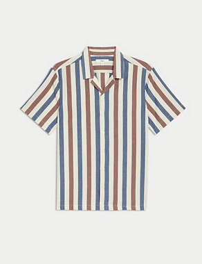 Easy Iron Pure Cotton Seersucker Striped Shirt Image 2 of 5