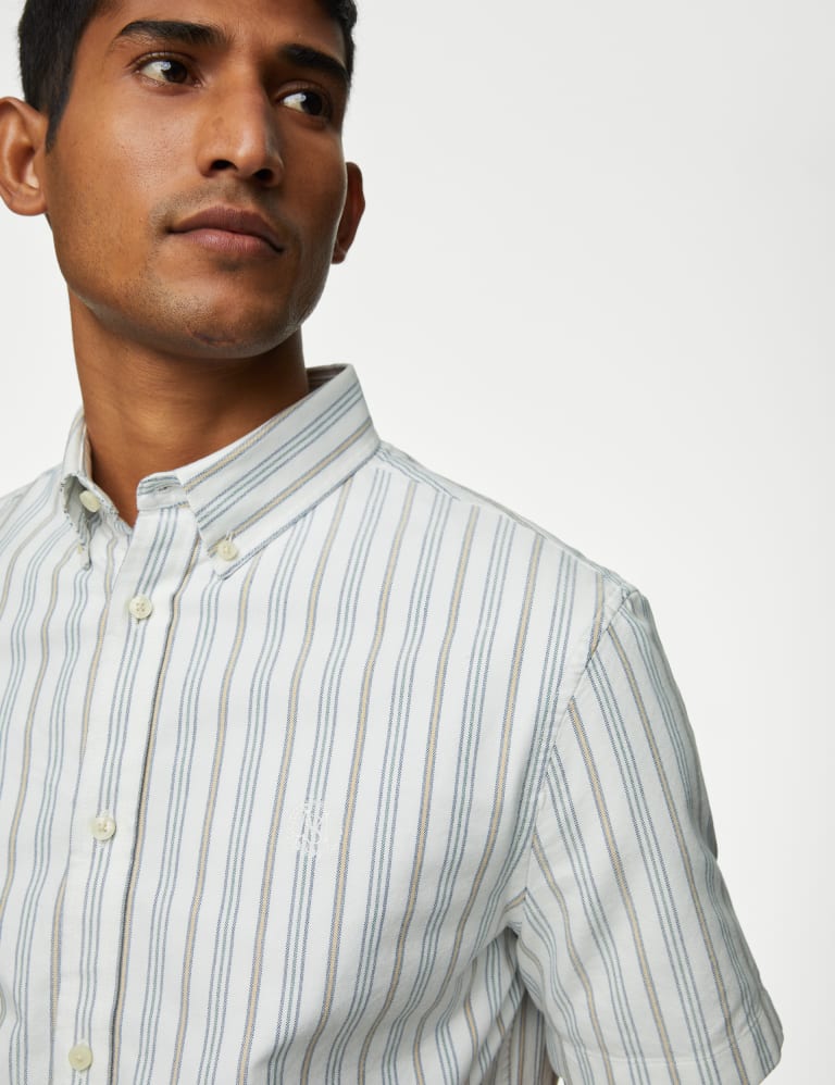 Easy Iron Pure Cotton Striped Oxford Shirt M S Collection M S