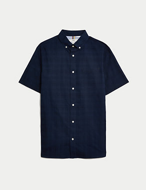 Easy Iron Pure Cotton Textured Check Shirt Image 2 of 5