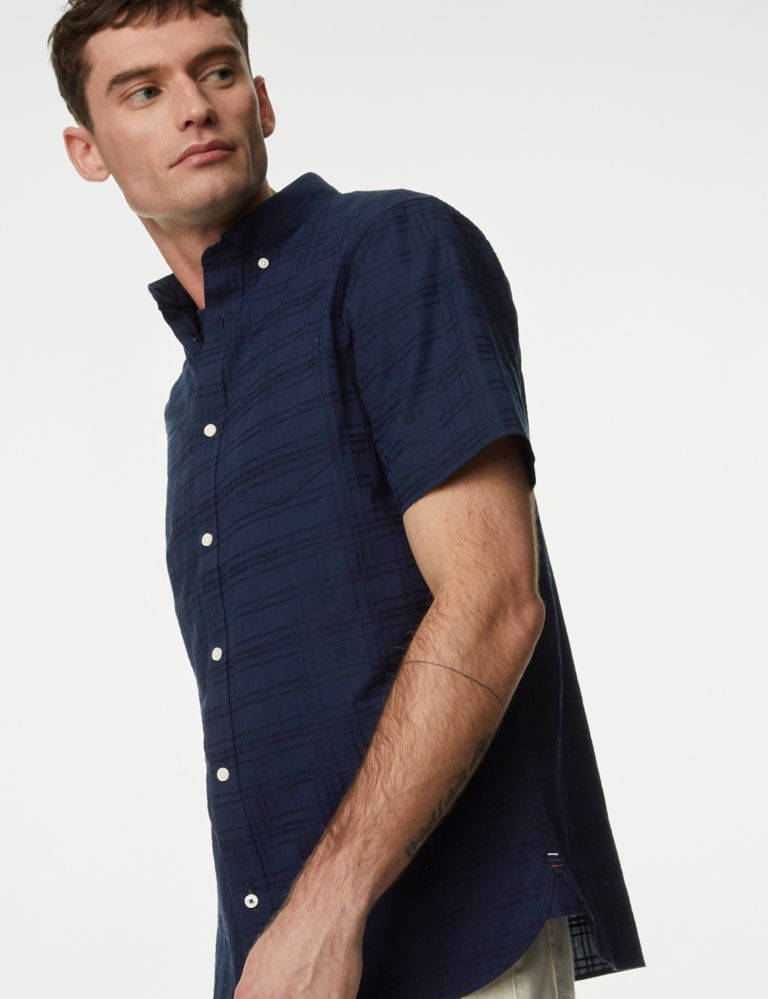 Easy Iron Pure Cotton Textured Check Shirt 4 of 5